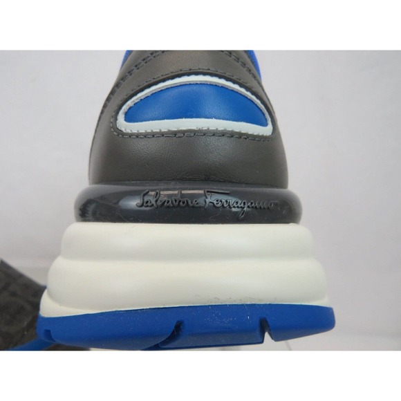 FERRAGAMO THUNDERNOW GRAY BLUE WHITE LEATHER GANCINI SNEAKERS 12 ITALY